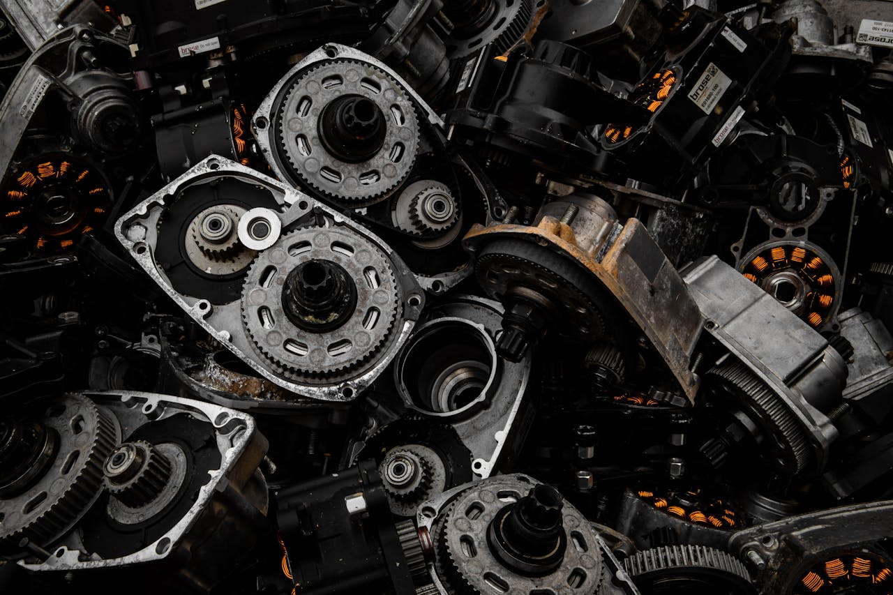Detailed close-up of various machinery gear and mechanisms in an industrial setting.